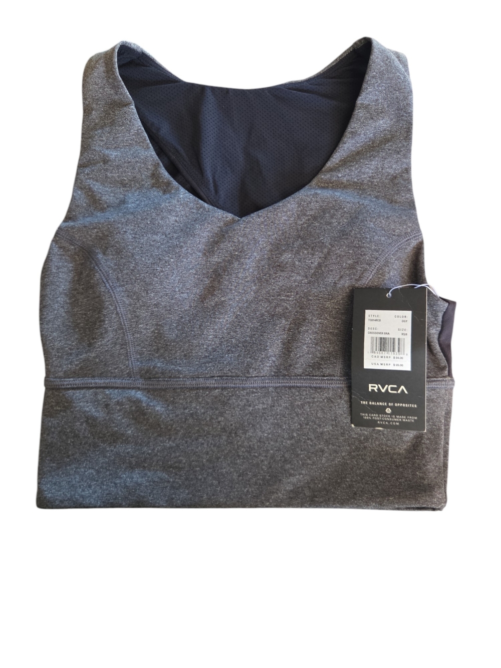 RVCA Black and Heather Gray Crossover Bra
